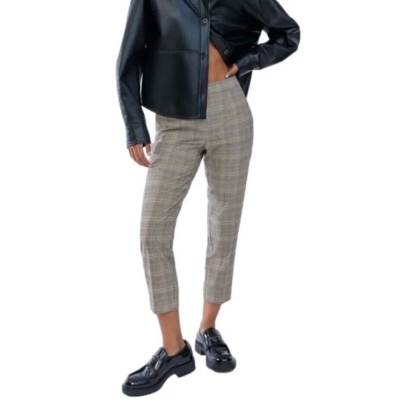 Aritzia Babaton Grey Micro Plaid High Rise Pull On Trousers - Picture 1 of 6